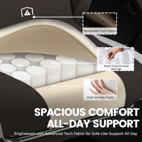 GTPLAYER Gaming Chair with Footrest Fabric Office Chair with Pocket Spring Cushion and Linkage Armrests, High Back Ergonomic Computer Chair with Lumbar Support Task Chair Brown