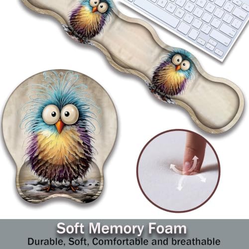 Ergonomic Keyboard Wrist Rest & Mouse Wrist Support Set with Lace Coaster, Gel Memory Foam Anti-Slip Base, Pain Relief for Typing, Colorful Fuzzy Chicken
