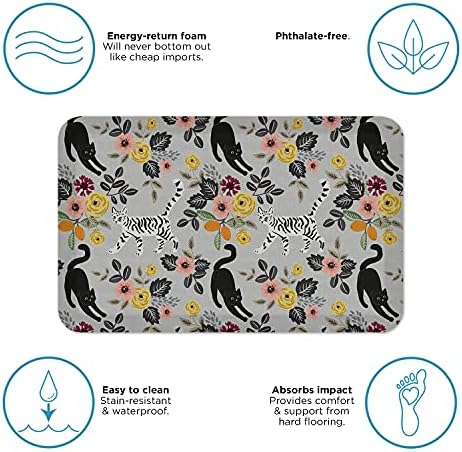 GelPro Designer Cushioned Anti-Fatigue Comfort Floor Mat, Padded Stain-Resistant, Waterproof, Non-Slip Comfort Padded Desk/Office Mat, 20 x 32, Funky Feline Grey Tabby