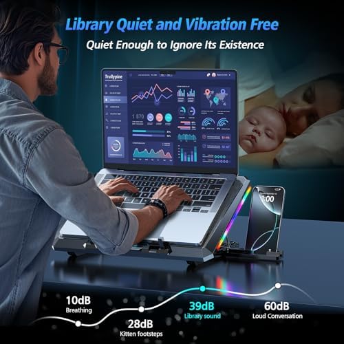 Laptop Cooling Pad with 12 Quiet Fans, Slim Portable for 12-17.3 Inch Laptop Cooler Stand with 5 Height Adjustable, Ergonomic Gaming Cooling Fan Pad with Two USB Ports & Phone Holder (Gear)