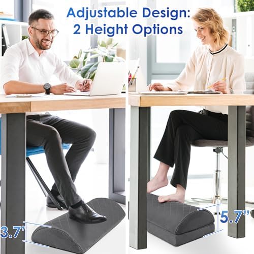 CushZone Foot Rest,Desk & Gaming Accessories,Foot Rest for Under Desk at Work,Comfortable Footrest with 2 Adjustable Heights & Removable Cover, Office Desk Accessories（Gray） (Pack of 2)