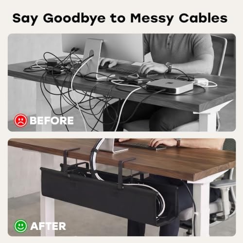 No Drill Under Desk Cable Management Tray, 28 Inch, Black