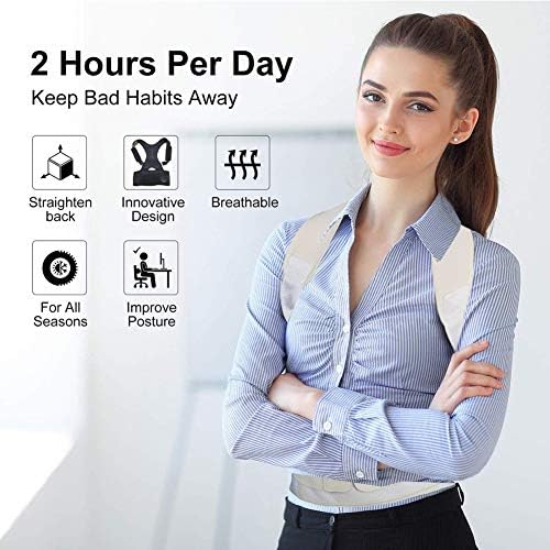 Thoracic Back Brace Posture Corrector - Magnetic Support for Neck Shoulder Upper and Lower Back Pain Relief - Perfect Posture Brace for Cervical Lumbar Spine - Fully Adjustable Belt (Beige, XX-Large)