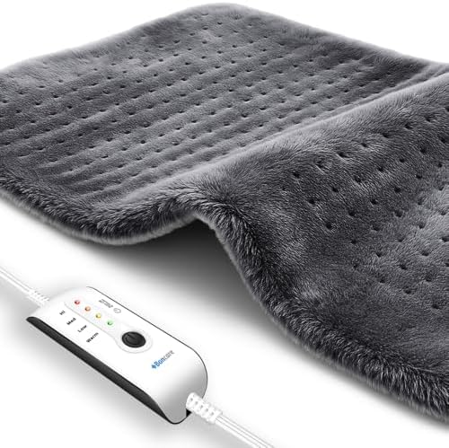 Boncare® Small Heating Pad for Neck and Shoulders and Back with Auto Off & 4 Temperature Settings, Fast Heat up Instant Comfort and Ultra Soft Velvet Plush Machine Washable (Gray, 11"x20")