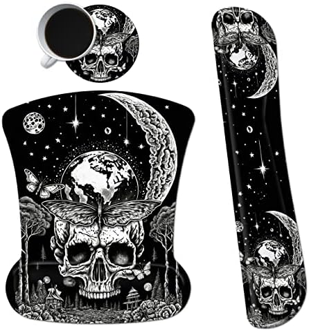 Ergonomic Memory Foam Keyboard Wrist Rest Pad Set, Skull Moon Butterfly