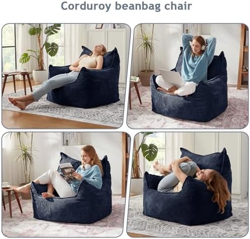EBENCHICO Giant Bean Bag Chair for Adults, Corduroy Large Bean Bag Chairs for Teens with Armrests, Comfy Adult BeanBag Chair Sofa Couch with Filler Included for Bedroom Living Room