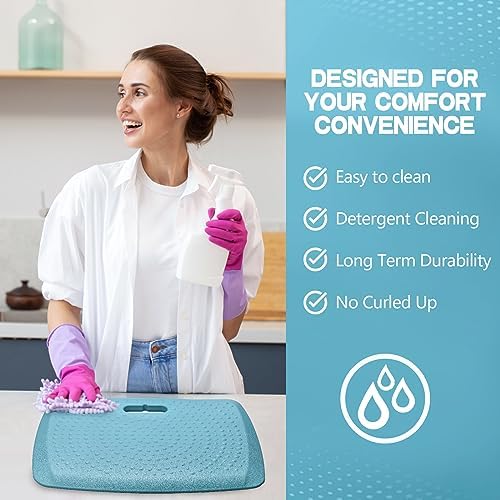 3/4 inch Thick Office Standing Desk Mat, Portable Cushioned Standing Pad with Massage Points, Anti Fatigue Kitchen Floor Mat with Handle, Multi-Purpose Floor Comfort Mat (Teal, 17" x 22")