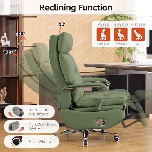 HUBSON 360° Swivel Big and Tall Faux Leather Executive Office Chairs, Green