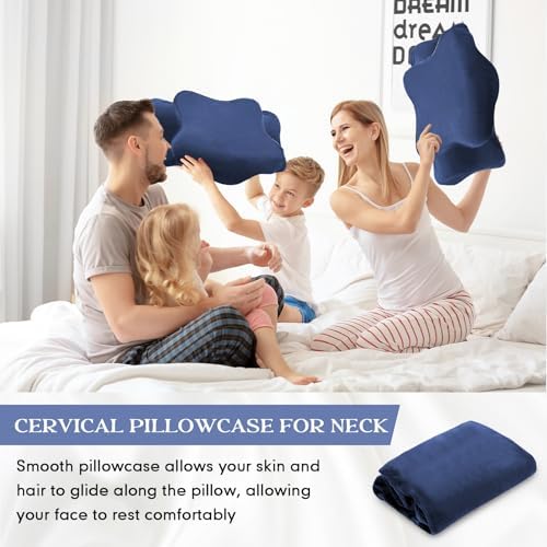 Hahafelt Cervical Neck Pillow Case Plush with Zipper, Navy Blue, Queen Size