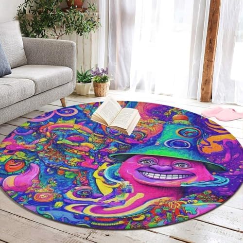 Machine Washable Modern Round Area Rug, Room Sofa Yoga Soft Round Carpet, Home Decor Non Slip Kitchen Office Circle Rug Trippy Graffiti Art, 36inch