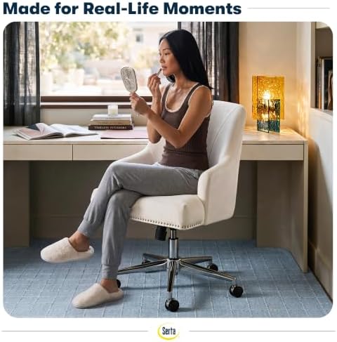 Serta Home Office Desk Chair with Low Padded Arms, Vanity Chair for Bedroom