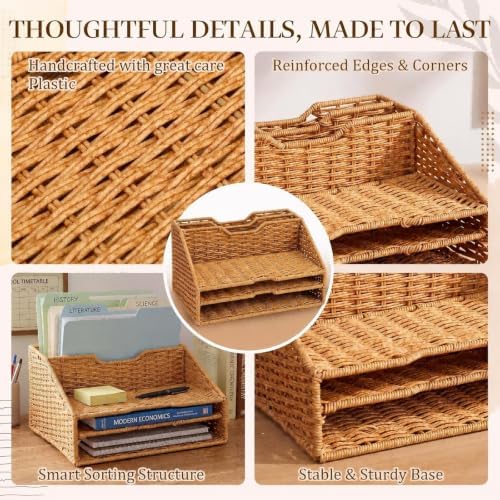 RattanView Desk File Organizer, Woven Mail Organizer Countertop, Plastic