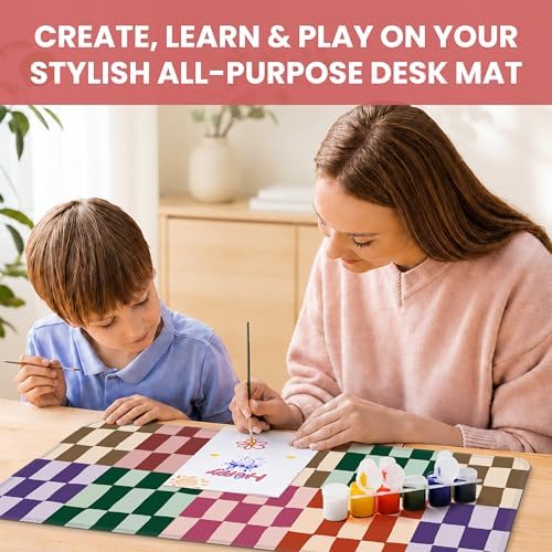 Aesthetic Desk Mat, Cute Checkered Pattern Desk Pad Protector for Work & Decor, 31.5" x 11.8", Pretty Non-Slip Extended Mouse Pad for Office or Home