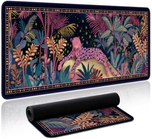 Aesthetic Desk Mat, Cute Midnight Jungle Desk Pad Protector for Work & Decor, 31.5" x 11.8", Pretty Non-Slip Extended Mouse Pad for Office or Home