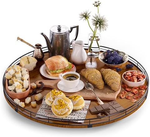 AMH 21-Inch Walnut-Finish Wooden Lazy Susan Organizer for Dining Table