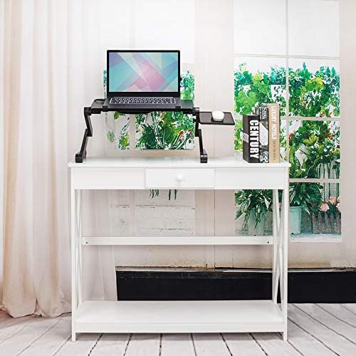 Upgraded Adjustable Aluminum Laptop Desk, with Cooling Fan, Mouse Pad, Notebook, MacBook Laptops Table Stand for Home Office, Ergonomic Lap Desk TV Bed Standing Desk