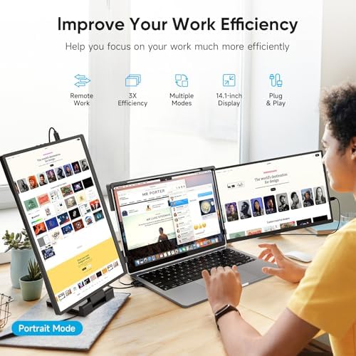 Dopesplay Laptop Screen Extender, 14" Triple Portable Monitor for Laptop, FHD 1200P IPS Screen Extender Monitors for 14"-17.3" Carry a USB flash drive，Plug & Play Compatible with Windows, Mac, Android