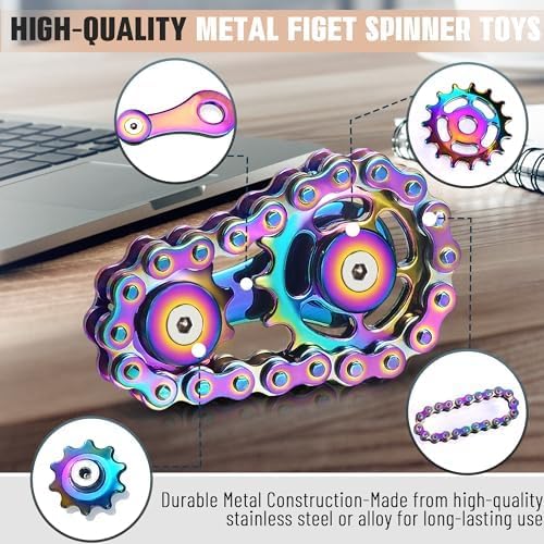 Fidget Spinner Toy for Adults Metal Figette Bike Chain for Adult Men Pain Stim ADHD Teen Cool Gadgets Quiet Desk Offices Anxiety Relief Items Stress Tool Sensory Spiky - Colorful 2pc