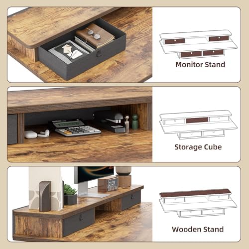 TIQLAB 55 * 28 Inch Standing Desk with Four Drawers, Electric Sit Stand Table, Stand Up Desk Adjustable Height with Storage Shelf, Splice Board, Rustic Brown