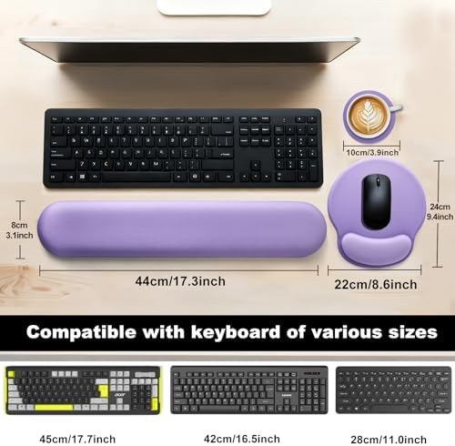 Keyboard Wrist Rest Mouse Pad with Wrist Support, Gaming Mousepad with Non-Slip Base, Ergonomic Mouse Wrist Arm Cushion Support for Home Office Laptop Computer, Easy Typing for Pain Relief, Purple