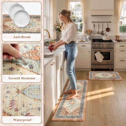 KIMODE Anti Fatigue Kitchen Mat for Floor, Boho Fall Kitchen Rugs Sets of 2