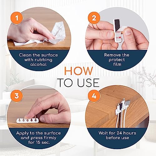 Cord Organizer for Desk, Nightstand Cable Holder, 20 Pack, Multislot, White
