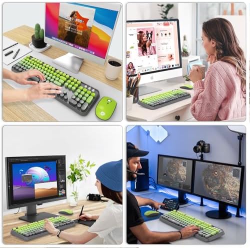 Lime Green Wireless Keyboard and Mouse Combo,Cute Round Keys,for PC Laptop