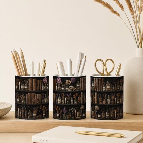 Pen Holder for Desk Ceramic Pencil Cup, Cute Makeup Brush Desk Organizer, Desk Accessories, School Supplies, Teacher Appreciation Gifts, Birthday Christmas Gift for Women (Book Skulls)