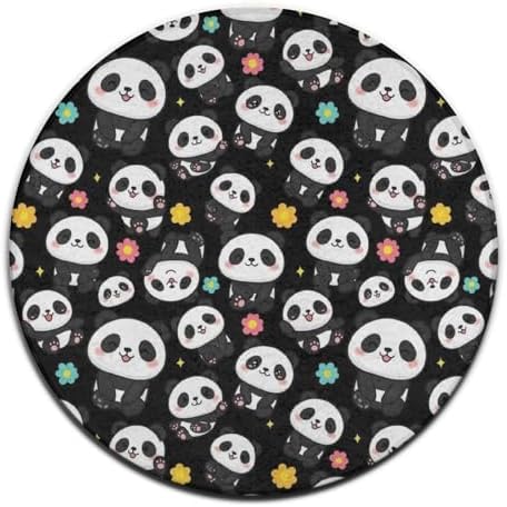 Large Home Decor Mat, Soft Round Yoga Carpet, Non Slip Machine Washable Home Office Circle Rug Cute Cartoon Panda Art, 60inch