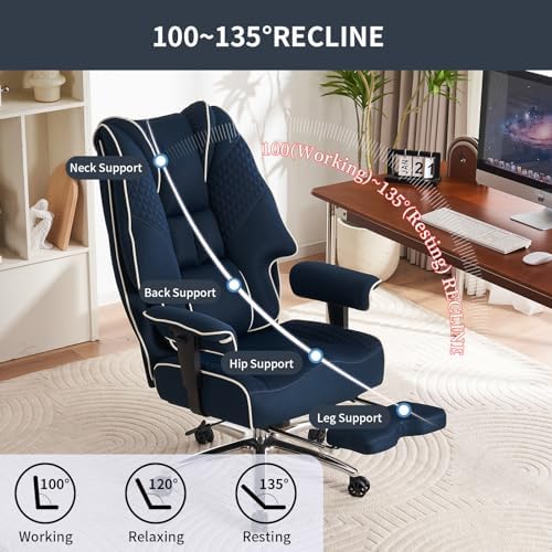 EXCEBET Big and Tall Office Chair 400lbs Wide Seat, Leather High Back Executive Office Chair with Foot Rest, Ergonomic Chairs Lumbar Support for Lower Back Pain Relief (Mesh Dark Blue)