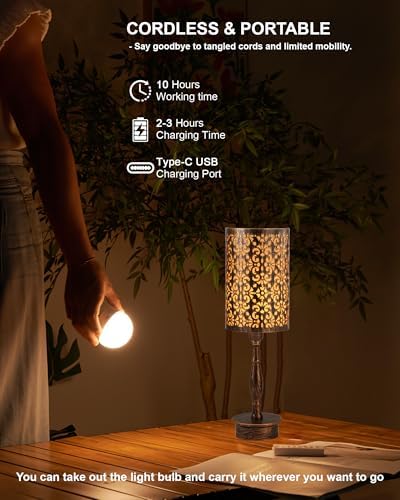 UMEXUS Vintage Cordless Table Lamp Rechargeable Battery Operated, Remote