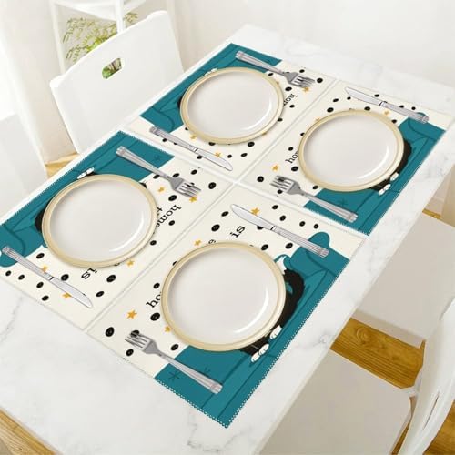 Home is Where The Cat is Washable Placemats Set of 4, Durable Heat Resistant Table Mats 17.7 X 11.8 Inch for Dining Table Kitchen Decor Indoor Use