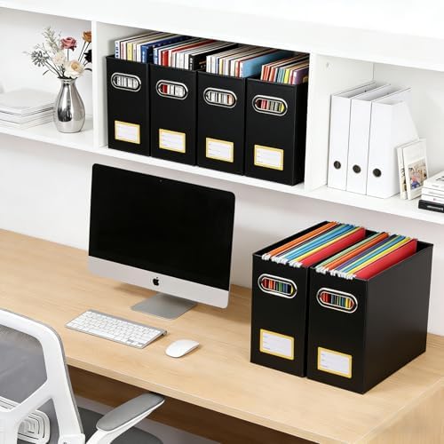 Collapsible File Organizer Box with Handle,12.20x5.11x9.84Inches, Filing Organizer for Home or Office, Small Portable File Box (6 Packs, Black-Yellow)