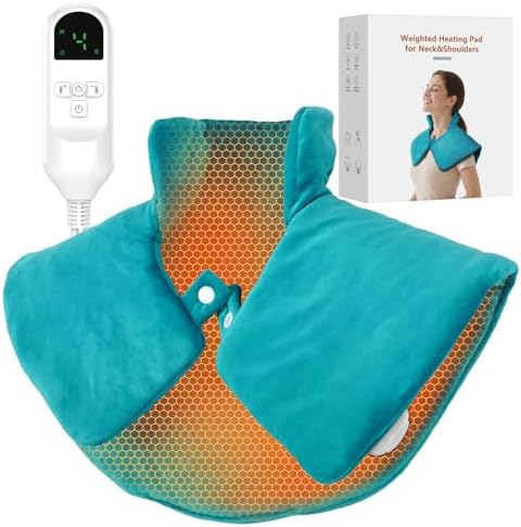 Weighted Heating Pad for Neck and Shoulders, Electric Heat Wrap with 6 Temperature & 4 Timer Settings, Auto Shut-Off, Machine Washable, Soothing Muscle Stiffness and Fatigue, Gift for Women Men