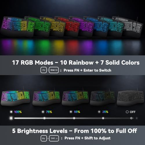 Wired Ergonomic Split Keyboard with RGB Backlight & Numpad, Black