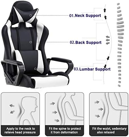 White Gaming Chair PC Office Chair, High Back Computer Chair Gaming Chairs for Adults, Ergonomic Desk Chair Office Gaming Chair with Wheels, Reclining Gamer Chair, Adjustable Headrest Lumbar Support