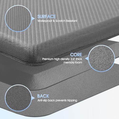 Kitchen Mat Cushioned Anti Fatigue, 0.75" Waterproof,Non Slip Kitchen Rugs, Memory Foam Comfort Mat for Standing at Home,Office,Sink,Laundry(17"x31" Grey)
