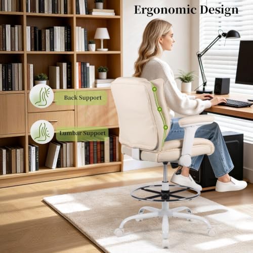 Drafting Chair Pu Leather Tall Office Chair for Standing Desk with Footrest