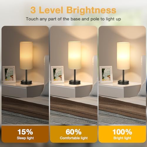 Touch Bedside Table Lamps Set of 2 - Bedroom Lamp with USB A+C, AC Outlet