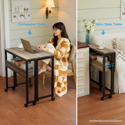 GreenForest Folding Desk with Wheels, 24.8" Rolling Table for Small Spaces