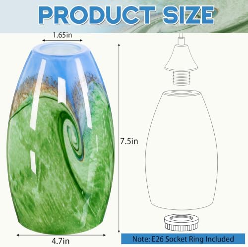 Teenyyou 1 Set Oval Glass Lamp Shade Replacement, Forest Tide