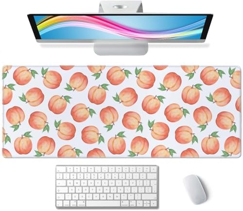 Gaming Mouse Pad, XL Extended Computer Keyboard Long Mouse Mat, Large Desk Pad for Office Laptop, Non-Slip Rubber Base with Stitched Edge Mousepad, 31.5X11.8 inch Watercolor Peaches