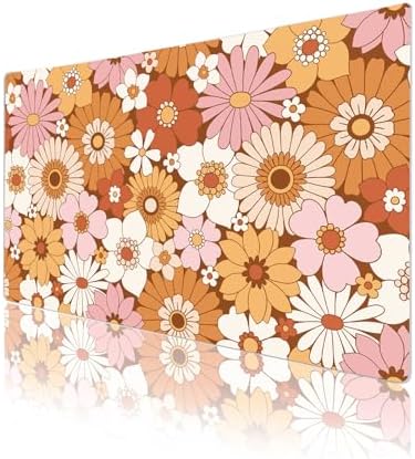 Faux Leather Large Mouse Pad, Office Desk Mat, 23.6"x13.8", Retro Flowers