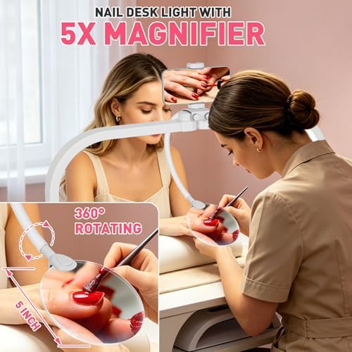 HITTI Half Moon Light for Nail Desk with 5X Magnifier, 30" Foldable