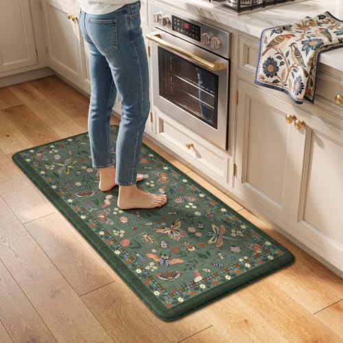 LEEVAN Anti Fatigue Kitchen Mats Non-Slip, Botanical Cushioned Kitchen Rugs