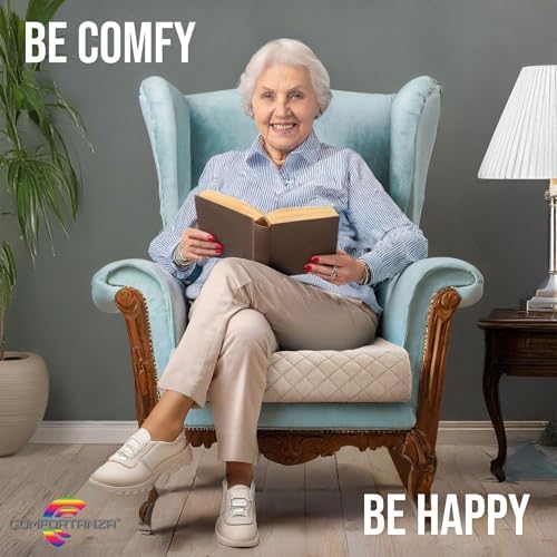Medium-Soft 20x20x4 Memory Foam Recliner Chair Seat Cushion for Long Sitting - Armchair Pad with Washable Velvety Cover with Waterproof Layer & Non-Slip Base for Seniors & Elderly - Beige