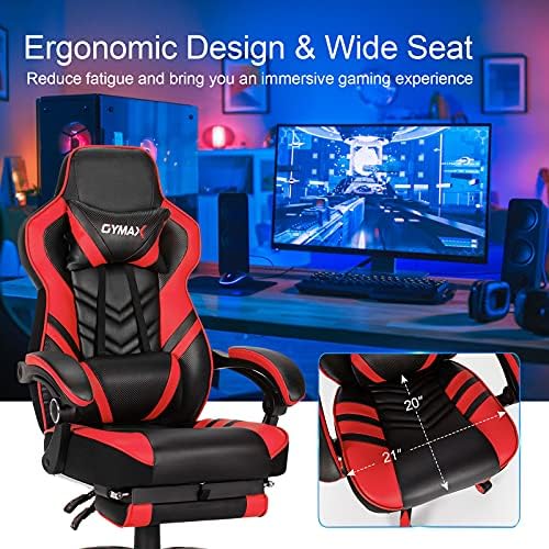 GYMAX Gaming Chair, Ergonomic Computer Chair with Footrest, Linkage Armrests & Lumbar Cushion, Big Wide High Back Video Gaming Chair, Reclining Office Rolling Chair for Adult/Teens (Red)