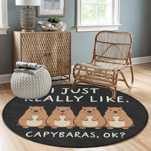 Fashion Round Area Rug Large Non Slip Carpet, Capybara Unisex Home Decor Mat