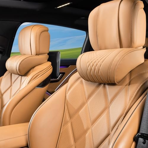 Car Neck Pillow Seat Headrest Memory Foam Palomino Brown, 2 Packs