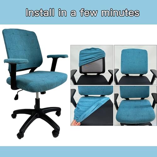 High elasticity anti slip office chair covers, split design for easy installation,universal desk chair cover wear-resistant and scratch resistant (peacock blue, chair seat cover + back cover)